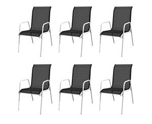 6x Outdoor Dining Chairs Black Stackable Garden Patio Furniture Seat