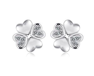 .925 Sterling Silver Heart Petals Studs Earrings-Silver/Clear