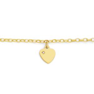9ct Gold 16cm Solid Oval Belcher Diamond Heart Charm Bracelet