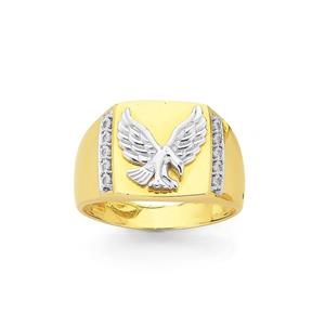 9ct Yellow/White Gold Diamond Set Eagle Gents Ring