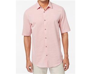 Alfani Pink Mens Size Large L Ottoman Textured Short Sleeve Shirt