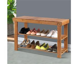 Artiss 3 Tier Shoe Rack Bamboo Wooden Storage Shelf Stand Bench Cabinet Organize