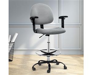 Artiss Office Chair Veer Drafting Stool Fabric Chairs Armrest Standing Desk Grey