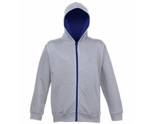 Awdis Kids Unisex Varsity Hooded Sweatshirt / Hoodie / Zoodie / Schoolwear (Heather Grey/French Navy) - RW193