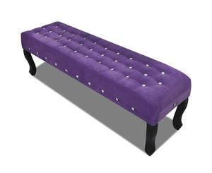 Bench Ottoman Seat Velvet Fabric Purple Stool Foot Rest Lounge Chair Timber Legs