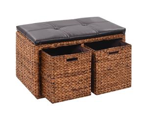 Bench with 2 Baskets Seagrass 71x40x42cm Brown Home Storage Organiser