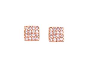 Bevilles 9ct Rose Gold Silver Infused Pave Cubic Zirconia Sqaure Stud Earrings
