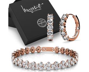 Boxed 18K Rose Gold Bracelet and Earrings Set Embellished with Swarovski crystals