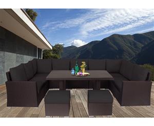 Brown Liberty Wicker Outdoor Lounge Dining Setting With Grey Cushion Cover