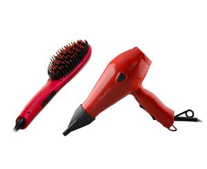 Cabello Pro 3600 Hair Dryer + Glow Straightening Brush - Red