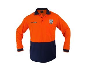 Canterbury Bulldogs NRL LONG Sleeve HI VIS Polo Work Shirt Orange Navy