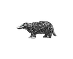 Classic Round Marcasite & Emerald Hedgehog Brooch in 925 Sterling Silver