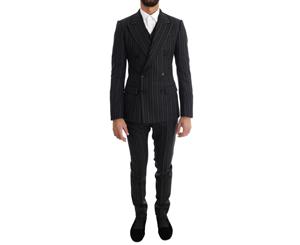 Dolce & Gabbana Black Striped Double Breasted 3 Piece Suit