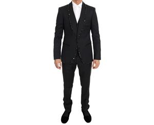Dolce & Gabbana Black Wool Crystal Slim Fit 3 Piece Suit