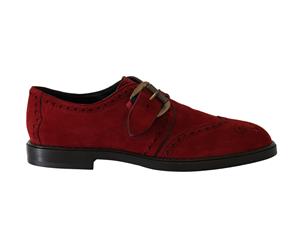 Dolce & Gabbana Red Bordeaux Suede Monkstrap Dress Shoes