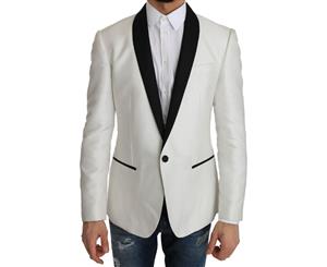 Dolce & Gabbana White Jacquard Martini Blazer Jacket