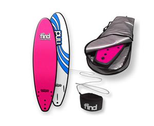FIND 7Ɔ" TuffPro Thruster PINK Soft Surfboard Softboard + Cover + Leash Package - Pink