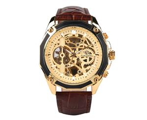 FORSINING Men's Watch Skeleton Automatic Mechanical Watches Classic Business Brown Band Wristwatch
