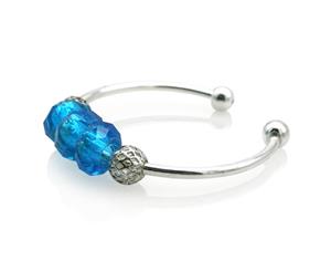 Facet Glass & Silver Beads Silevr Plated Bangle