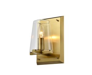 Fortress Style Vintage Solid Metal Frame 1-Light Wall Light Glass Shade E27 Brass