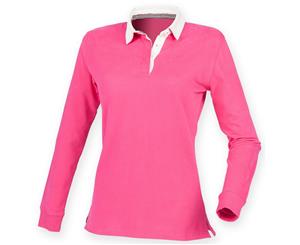 Front Row Womens/Ladies Premium Long Sleeve Rugby Shirt/Top (Bright Pink) - RW4170