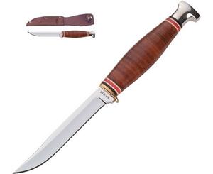KA-BAR 1226 Little Fin Fixed Blade Knife 3-5/8" Leather Handles Sheath