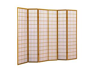Levede 6 Panel Room Divider Screen Door Stand Privacy Fringe Wood Fold Natural