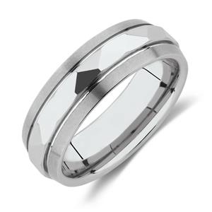Men's 7mm Patterned Ring in White Tungsten