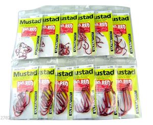 Mustad Big Red Bulk 12 Pc Pack All Sizes-6-4-2-1-1/0-2/0-3/0-4/0-5/0-6/0-7/0-8/0