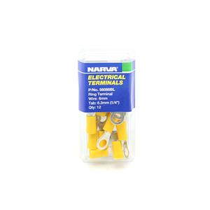 Narva 5-6mm Ring with 6.3mm Hole Yellow Electrical Ring Terminal - 12 Pack