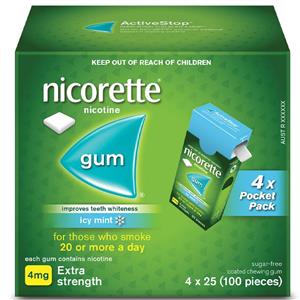 Nicorette Gum 4mg Icy Mint Pocket Pack 100 Pieces