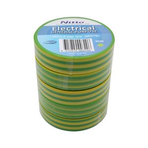 Nitto Denko 18mm x 20m Yellow / Green PVC Electrical Insulation Tape - 5 Pack