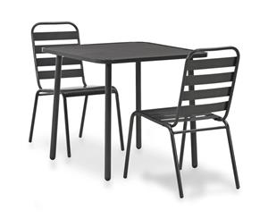 Outdoor Bistro Set 3 Piece Steel Dark Grey Slatted Table Stacking Chair