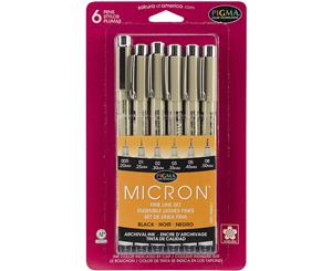Pigma Micron Pens Assorted 6/Pkg-Black