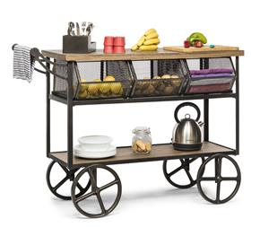 Retro Kitchen Trolley Island Storage Cart on Wheels with Wood Top