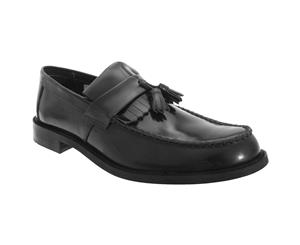 Roamers Mens Toggle Saddle Hi-Shine Leather Loafers (Black) - DF774
