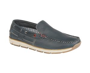 Roamers Superlight Mens Leather Slip On Apron Tab Moccasin Leisure Shoes (Navy Leather) - DF1368