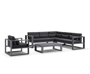 Santorini Package B In Charcoal With Denim Grey Cushions - Outdoor Aluminium Lounges