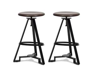 Set of 2 - Iron Swivel Modern Indoor Bar Stool with Leather Top - Adjustable Height