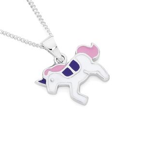Silver Pink Violet & White Enamel Unicorn Pendant