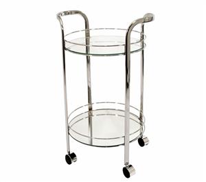 Smith Chrome Round Glass and Mirrored Bar Trolley Cart