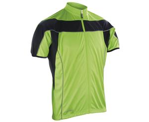 Spiro Mens Bikewear / Cycling 1/4 Zip Cool-Dry Performance Fleece Top / Light Jacket (Black/Fluorescent Lime) - RW1484