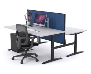 Stand Up - Manual Height Adj T Workstation Black Frame [1200L x 800W] - white ocean fabric