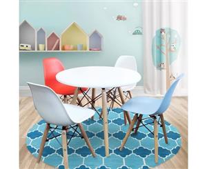 Timber Kids Play Table and Chairs 5PCS Package -1 x White Table 4 x Blue Red White Chairs