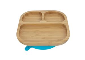 Tiny Dining Children's Bamboo Dinner Feeding Plate with Stay Put Suction - Segmented - Blue