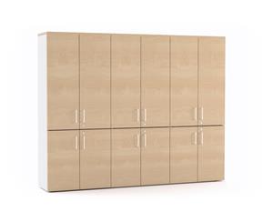 Uniform - 12 Door Large Storage Cupboard with Small Medium Doors White Handle - maple
