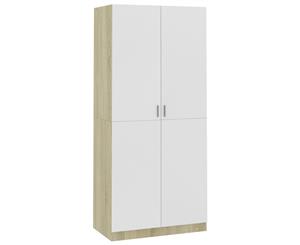 Wardrobe White and Sonoma Oak Chipboard with 2 Doors Clothing Cabinet