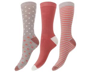 Wold And Harte Womens/Ladies Bamboo Socks (3 Pairs) (Grey/Salmon) - W529