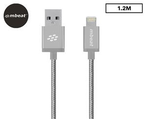 mbeat Toughlink 1.2m MFI Metal Braided Lightning USB Cable - Silver