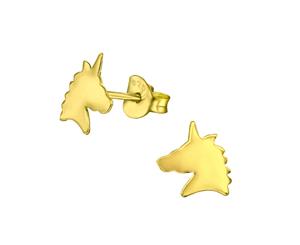 14 K Gold Plated Children's Silver Unicorn Stud earrings